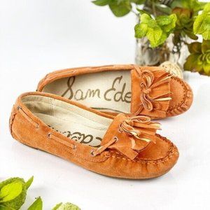 Sam Edelman Women's Julia Driving Loafer Size 6.5 Tassel Kiltie Suede Orange
